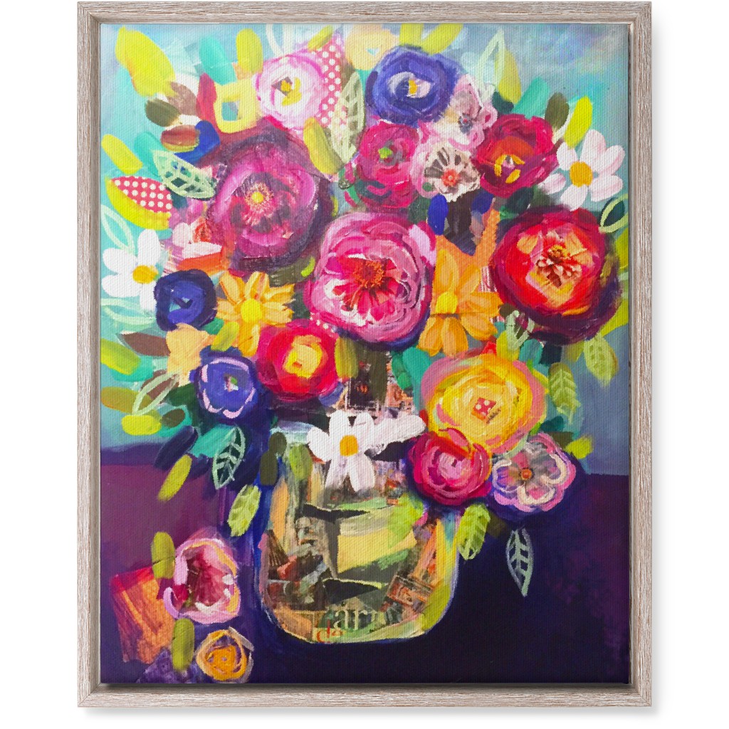 Acrylic Summer Floral Bouquet - Vibrant Wall Art, Rustic, Single piece, Canvas, 16x20, Multicolor