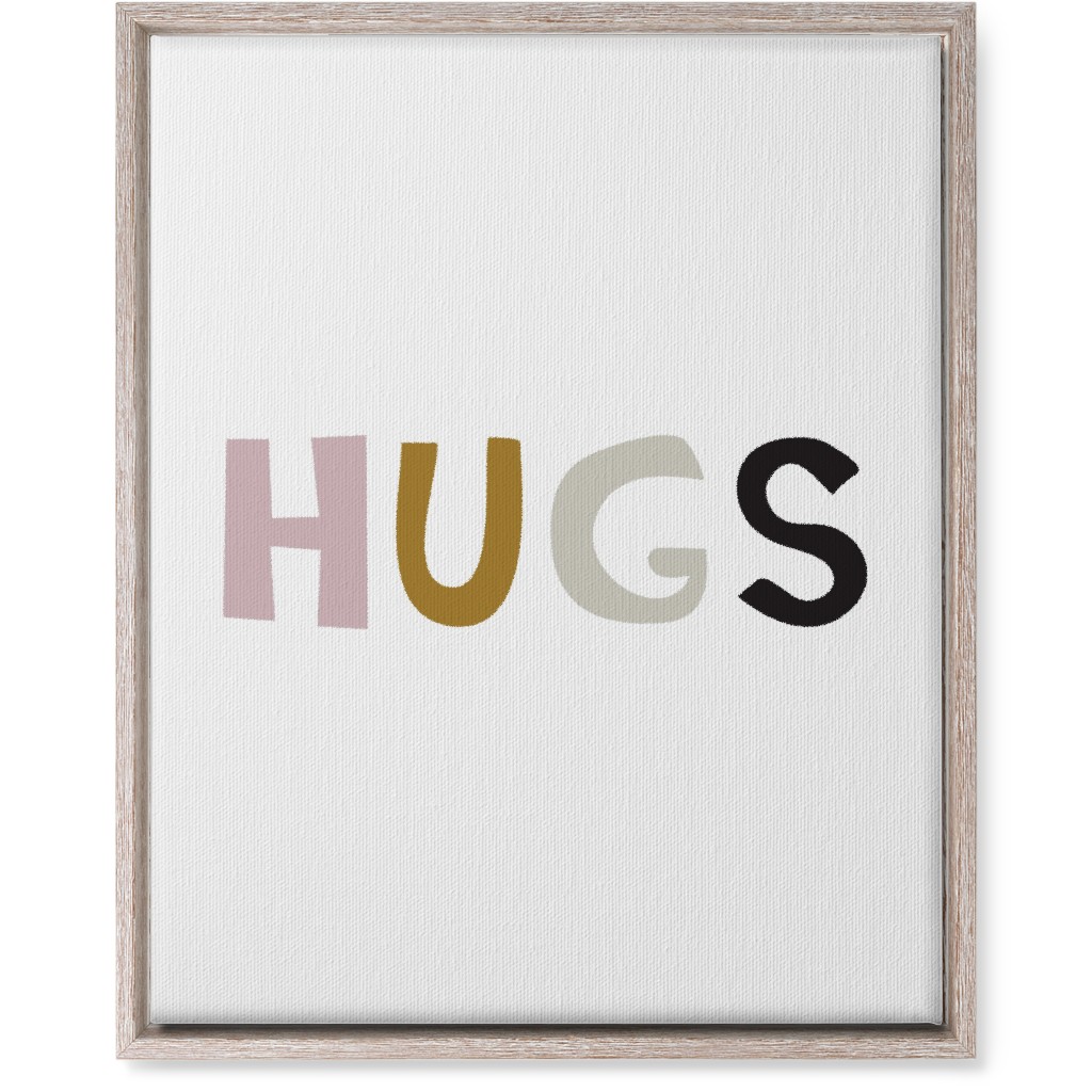Hugs Typography - Neutral With Pink Wall Art, Rustic, Single piece, Canvas, 16x20, Multicolor