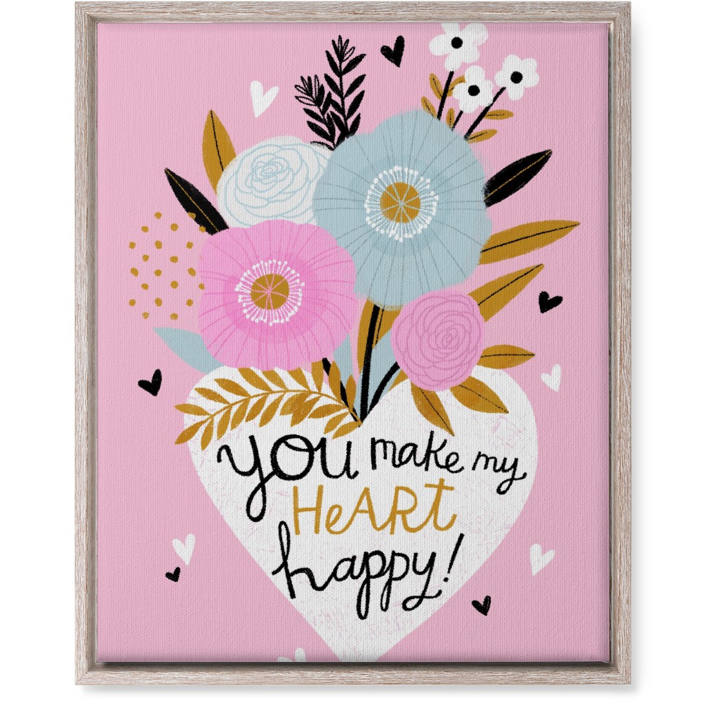 You Make My Heart Happy - Pink Wall Art, Rustic, Single piece, Canvas, 16x20, Pink