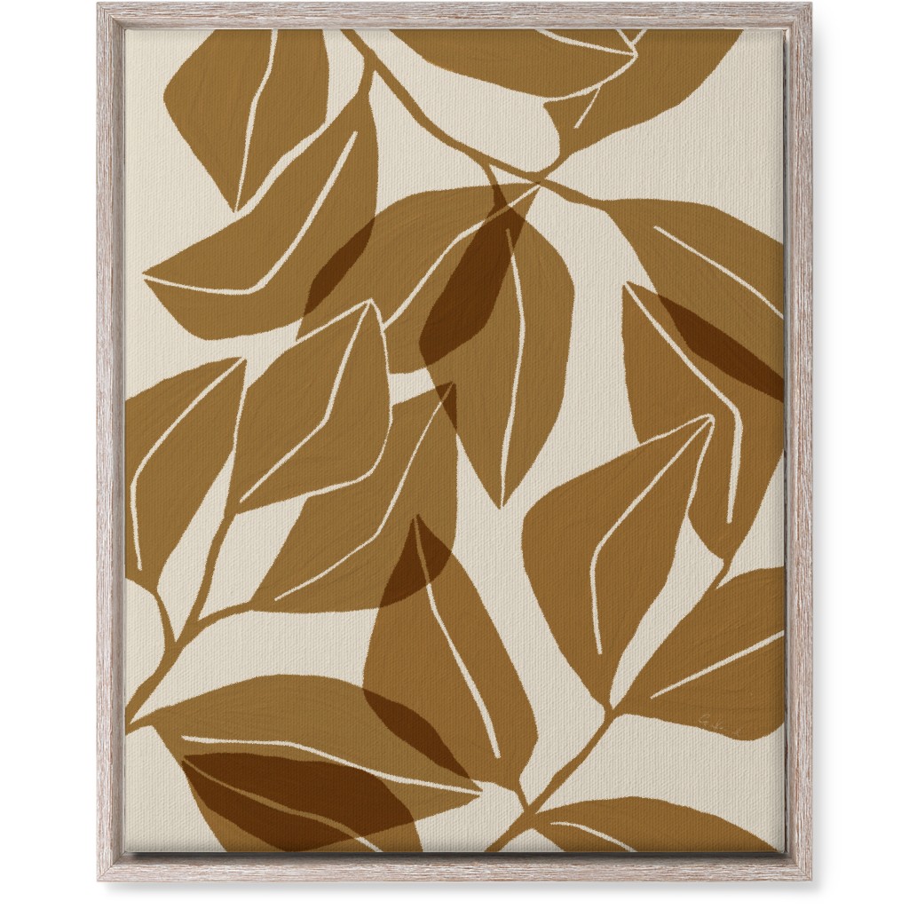 Botanical Ficus Leaves Wall Art, Rustic, Single piece, Canvas, 16x20, Brown, Golden