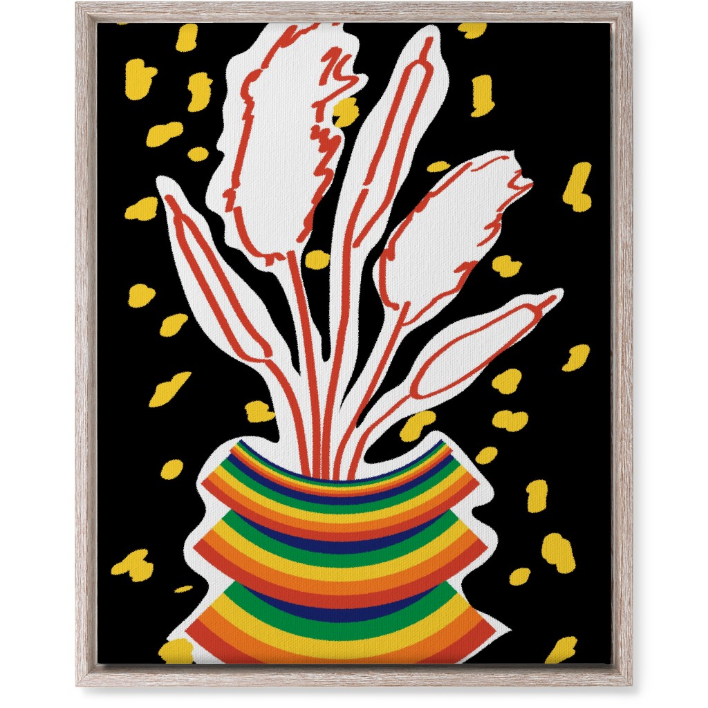 Retro Rainbow Abstract Floral in Vase - Multi on Black Wall Art, Rustic, Single piece, Canvas, 16x20, Multicolor