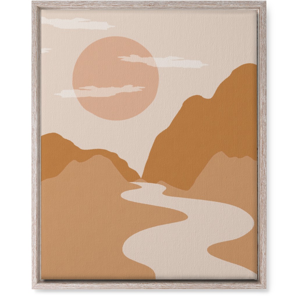 Abstract Mountain River Landscape - Neutral Wall Art, Rustic, Single piece, Canvas, 16x20, Orange