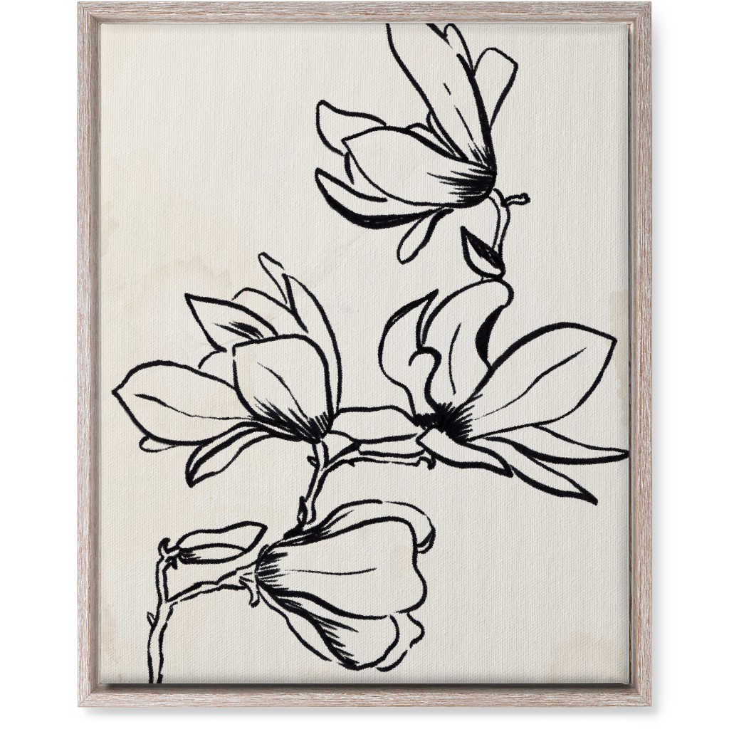 Vintage Magnolia Sketch - Beige and Black Wall Art, Rustic, Single piece, Canvas, 16x20, Beige