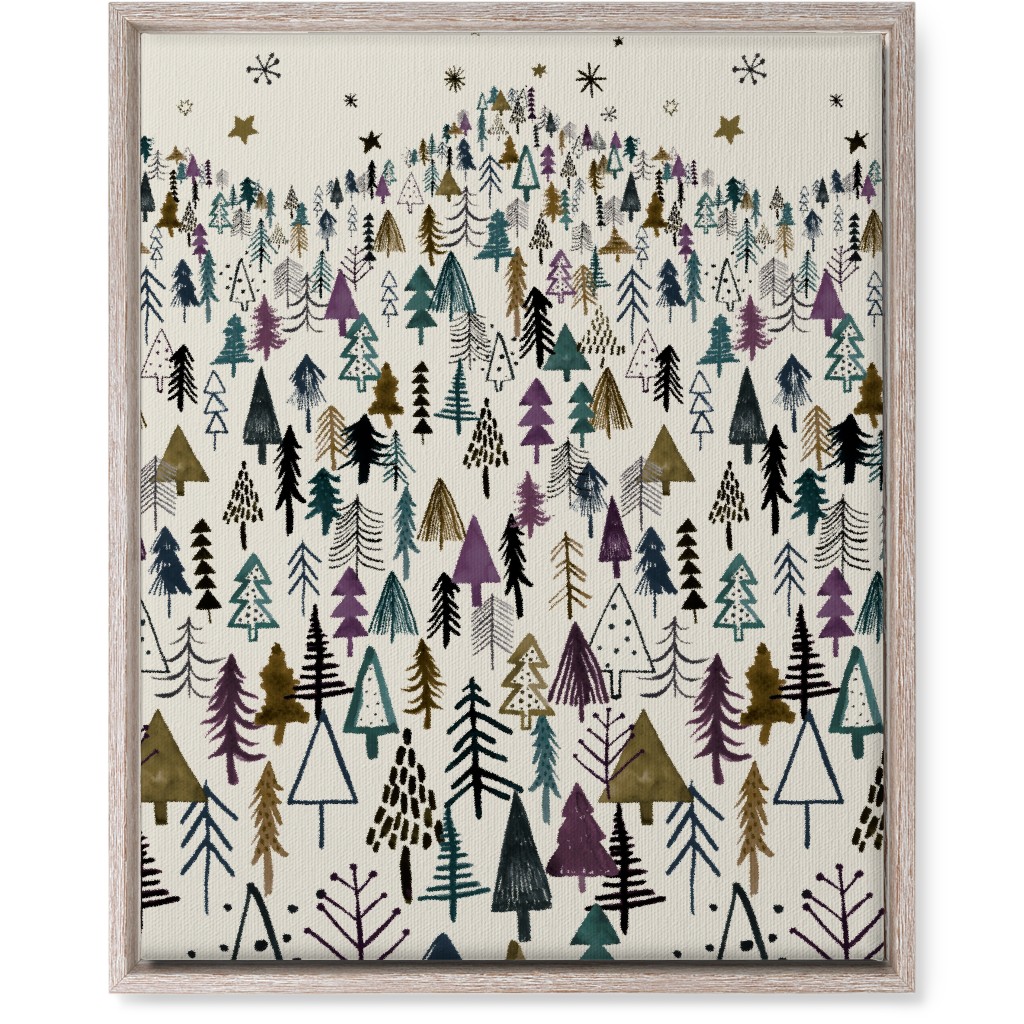 Mountain Trees in the Forest Night - Green and Brown Wall Art, Rustic, Single piece, Canvas, 16x20, Green