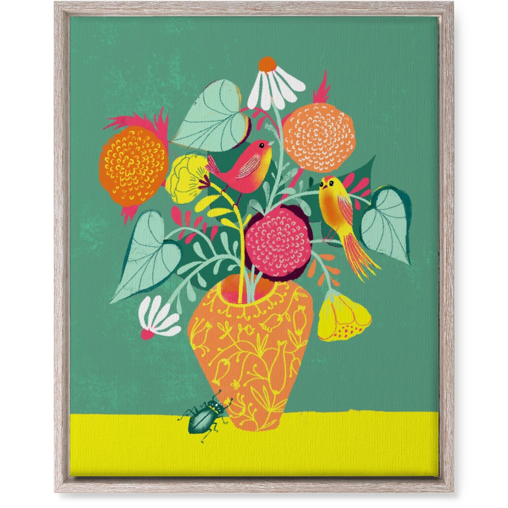 Birds and Bugs Bouquet - Multi Wall Art, Rustic, Single piece, Canvas, 16x20, Green, Classic Green