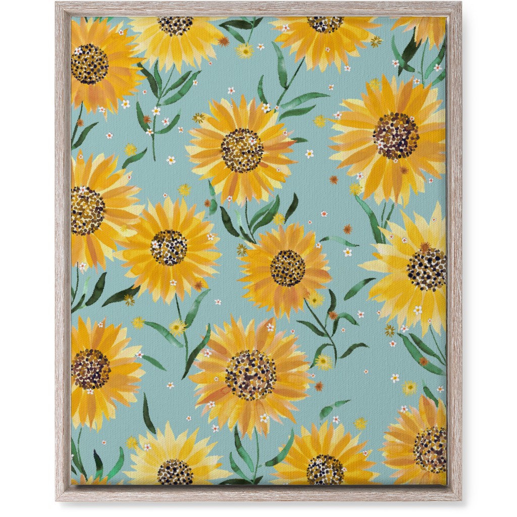 Happy Sunflowers - Yellow on Green Wall Art, Rustic, Single piece, Canvas, 16x20, Yellow