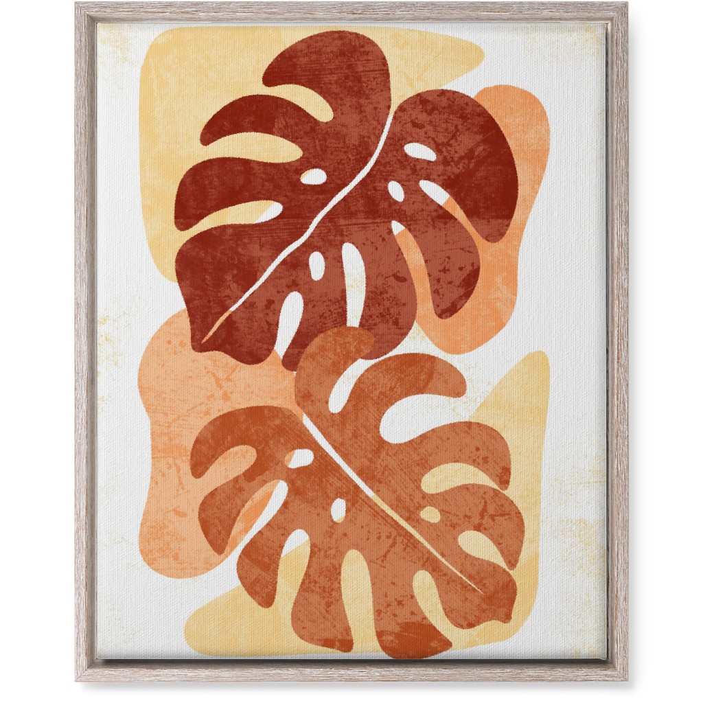 Botanical Monstera Leaves - Earthy Warm Tones Wall Art, Rustic, Single piece, Canvas, 16x20, Orange, Orange