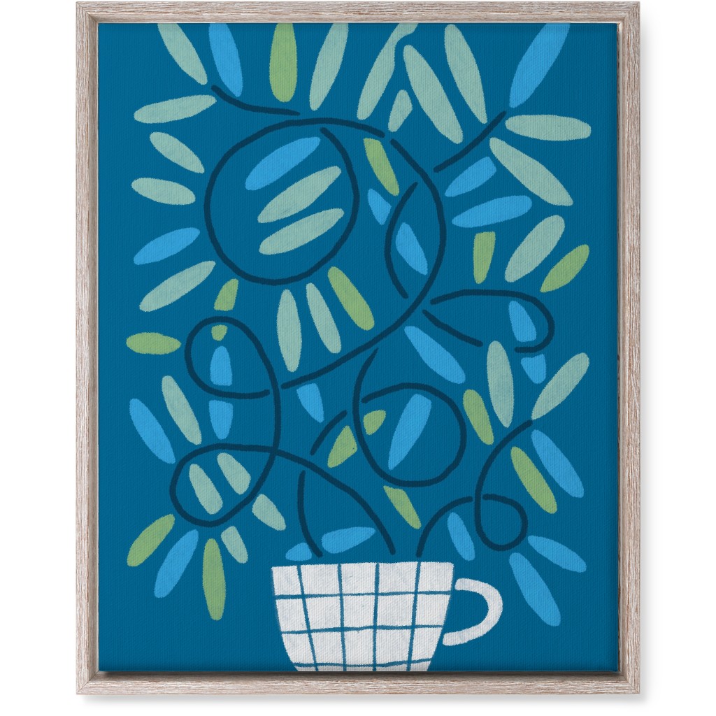 Cup and Plants Wall Art, Rustic, Single piece, Canvas, 16x20, Blue
