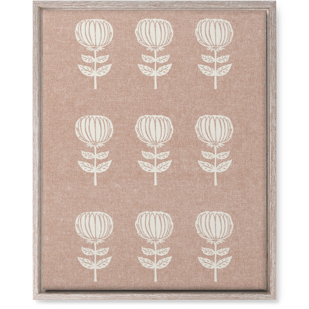 Block Print Floral Wall Art, Rustic, Single piece, Canvas, 16x20, Pink