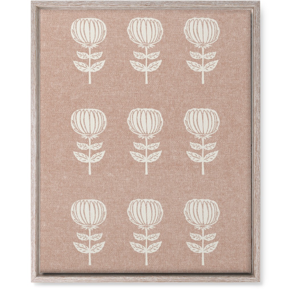 Block Print Floral Wall Art, Rustic, Single piece, Canvas, 16x20, Pink