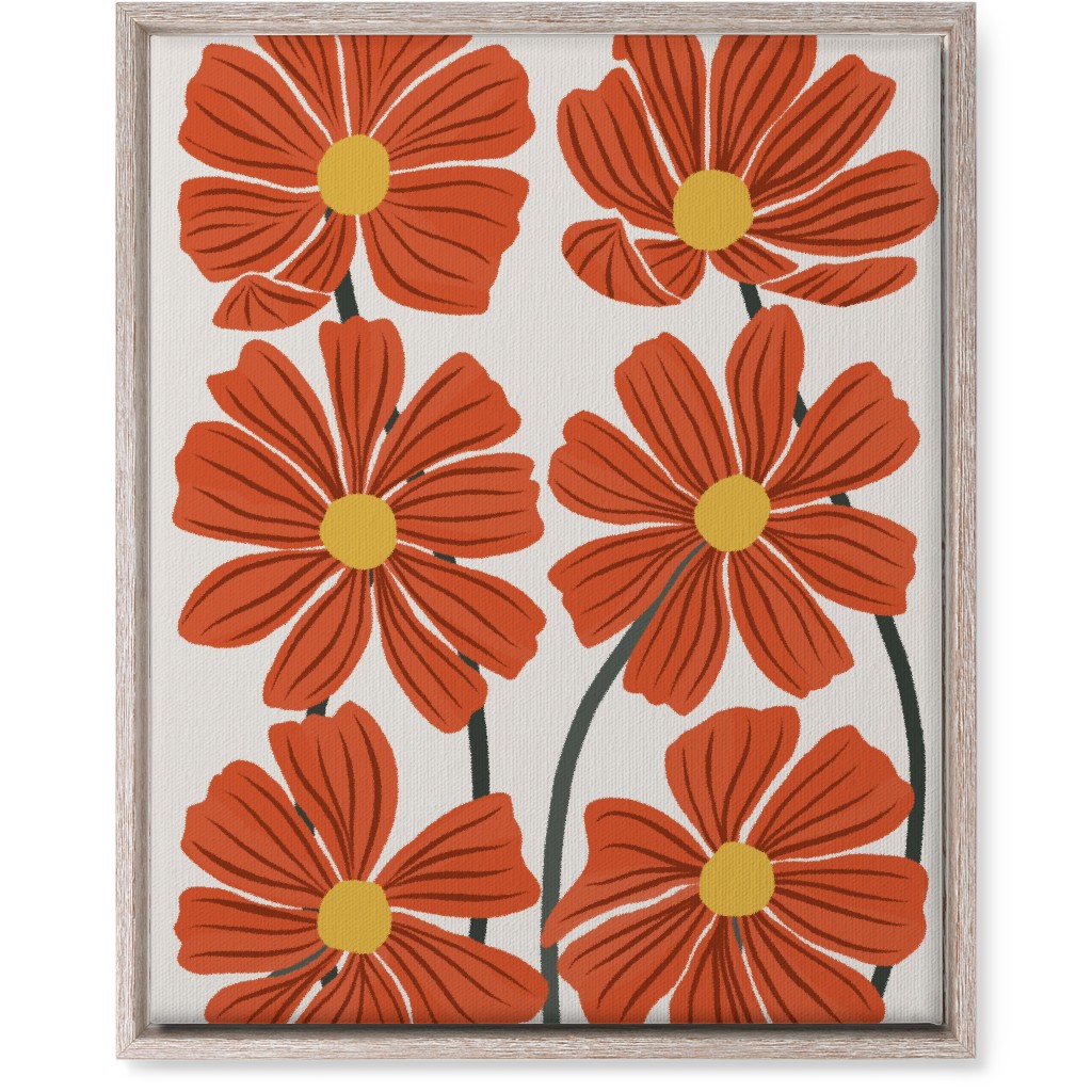 Botanical Cosmos Flowers Wall Art, Rustic, Single piece, Canvas, 16x20, Red