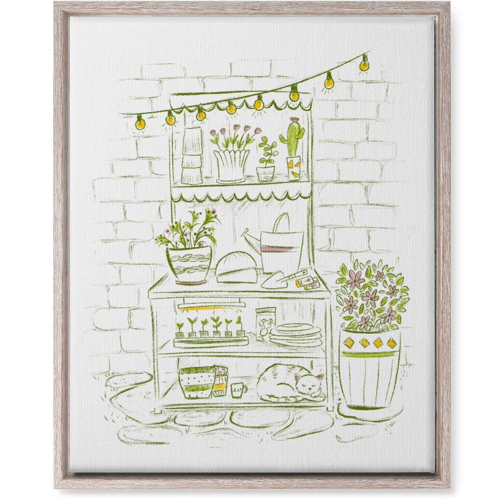 the Cat Nap Potting Stand - Green Wall Art, Rustic, Single piece, Canvas, 16x20, Green, Classic Green