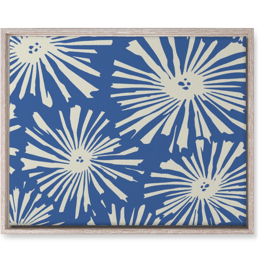 Cactus Blooms - Cream on Blue Wall Art, Rustic, Single piece, Canvas, 16x20, Blue