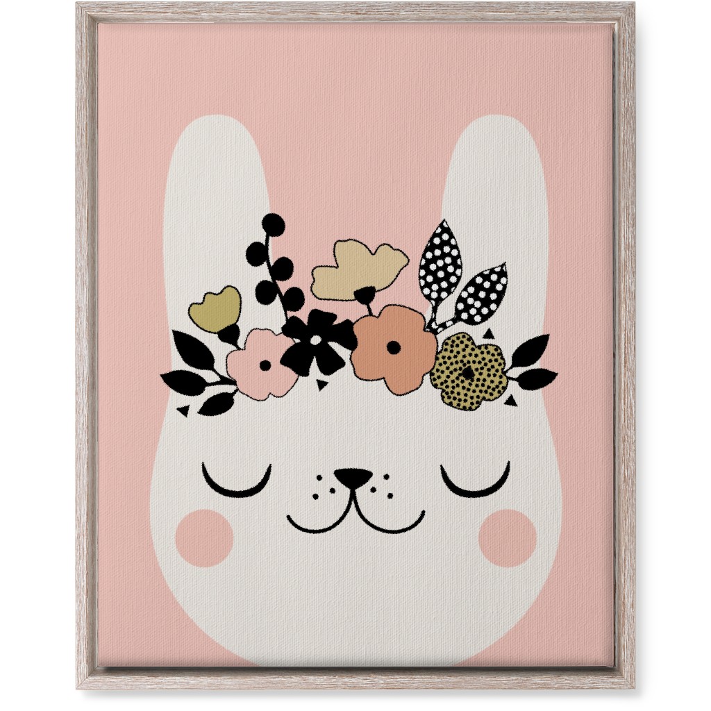 Floral Bunny - Pink Wall Art, Rustic, Single piece, Canvas, 16x20, Pink
