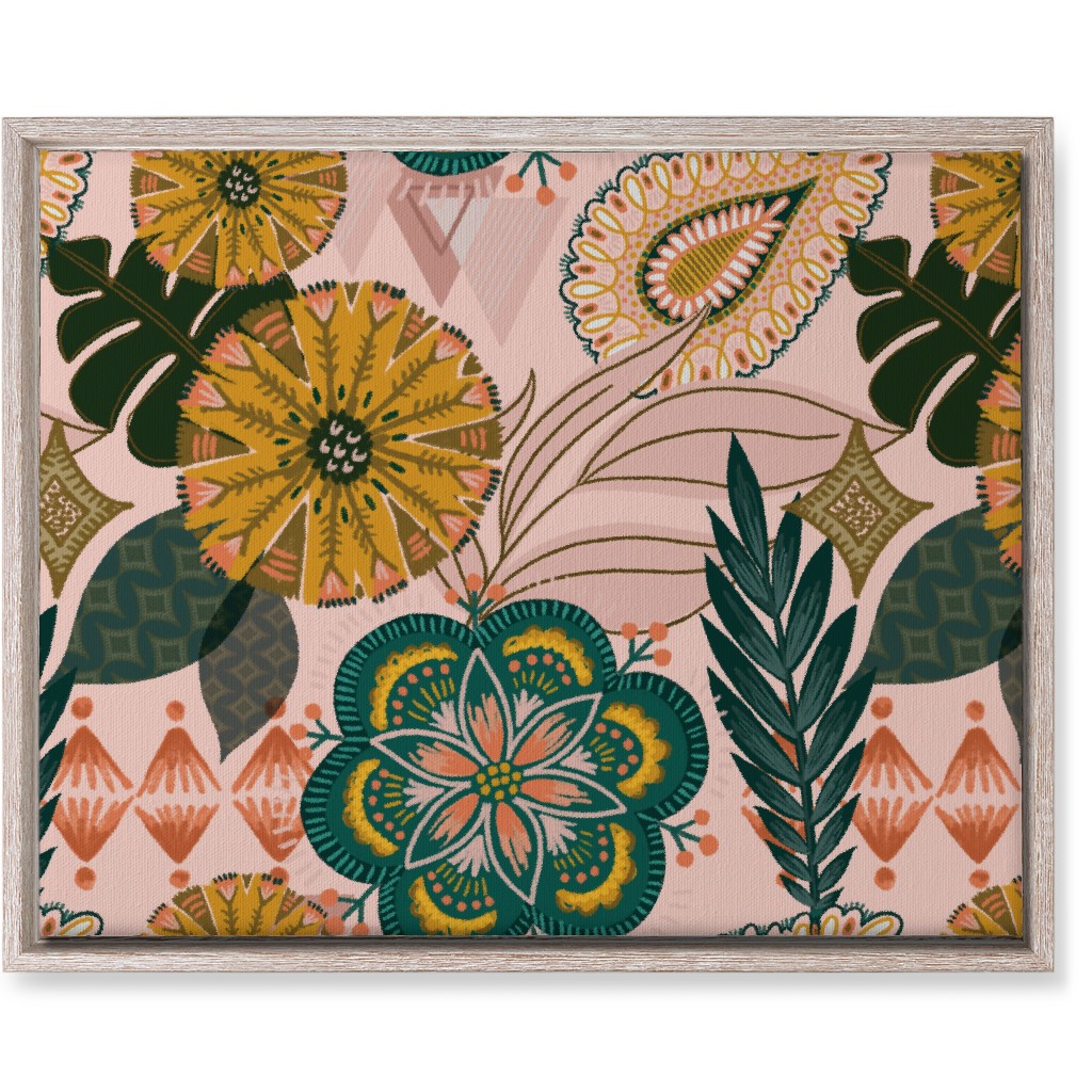 Boho Tropical - Floral - Pink Wall Art, Rustic, Single piece, Canvas, 16x20, Multicolor