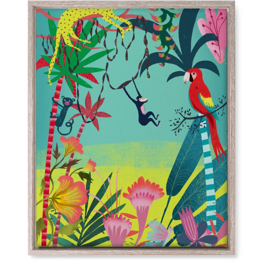 Jungle Animals & Botanical - Multi Wall Art, Rustic, Single piece, Canvas, 16x20, Multicolor