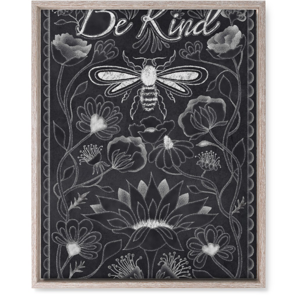 Be Kind Floral Wall Art, Rustic, Single piece, Canvas, 16x20, Black