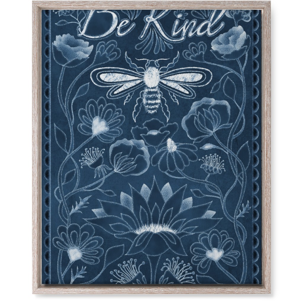 Be Kind Floral Wall Art, Rustic, Single piece, Canvas, 16x20, Blue