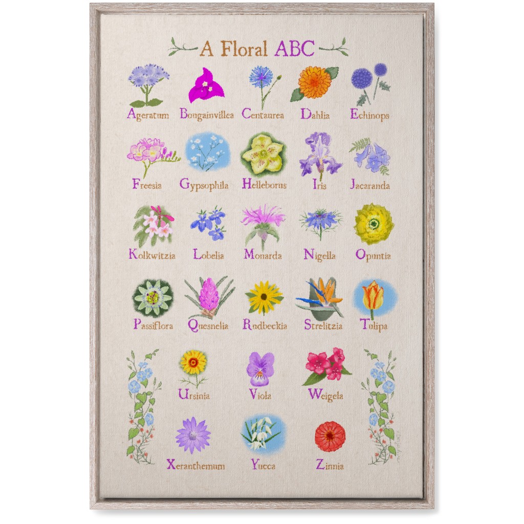 Floral Abcs - Multi on Pink Wall Art, Rustic, Single piece, Canvas, 20x30, Multicolor