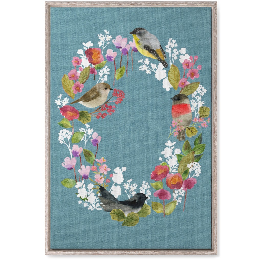 Winter Birds in the Garden Wreath - Blue Wall Art, Rustic, Single piece, Canvas, 20x30, Blue, True Blue