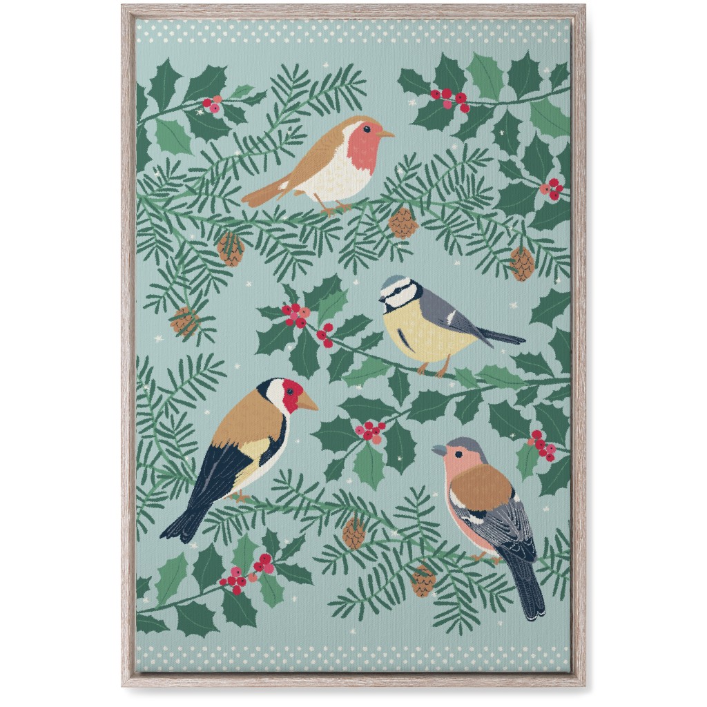 Robin & Friends, Winter Garden Birds - Blue Wall Art, Rustic, Single piece, Canvas, 20x30, Blue, True Blue