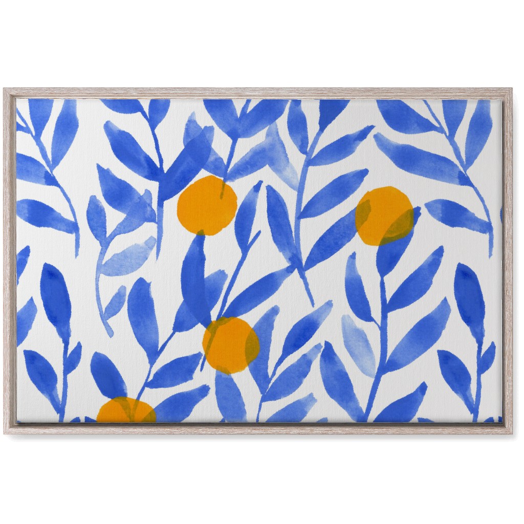 Modern Lemons Block - Blue and Orange Wall Art, Rustic, Single piece, Canvas, 20x30, Blue