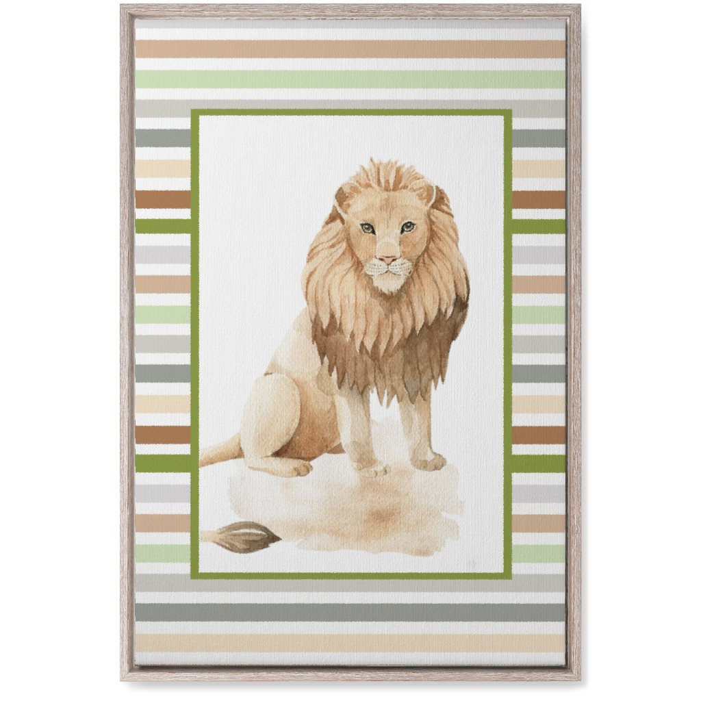Jungle Safari Animals and Stripes - Lion Wall Art, Rustic, Single piece, Canvas, 20x30, Multicolor