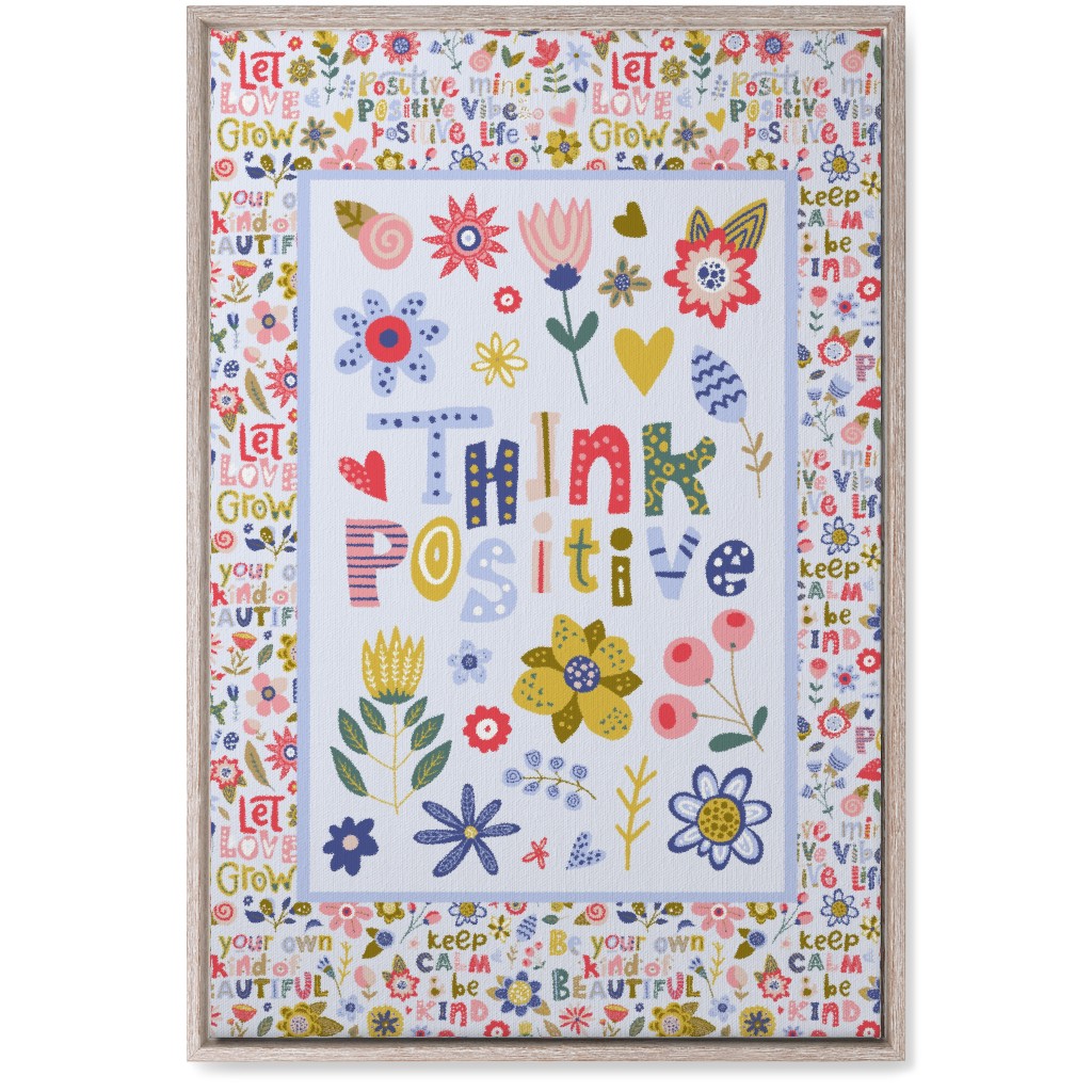 Think Positive Inspirational Floral Wall Art, Rustic, Single piece, Canvas, 20x30, Multicolor
