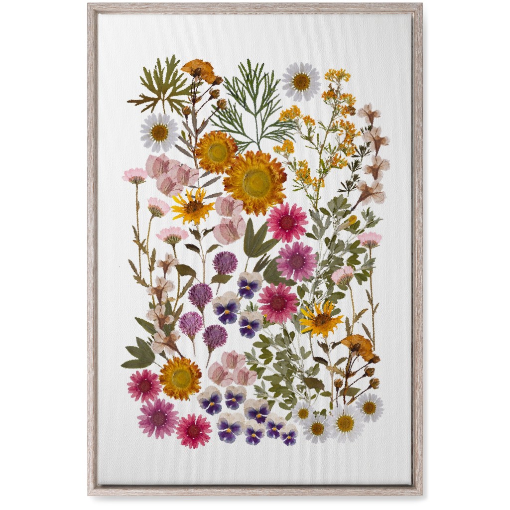 Pressed Flowers on White Wall Art, Rustic, Single piece, Canvas, 20x30, Multicolor