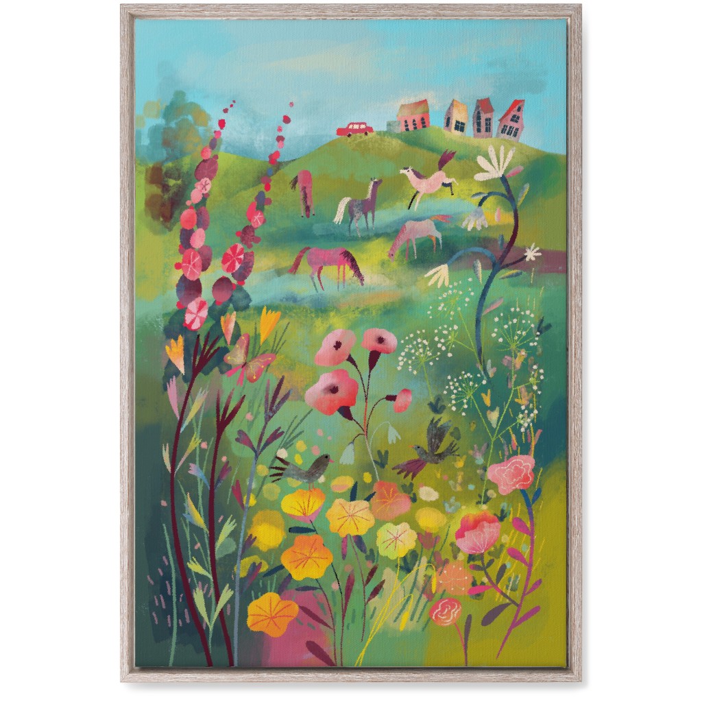 Meadow With Horses - Multi Wall Art, Rustic, Single piece, Canvas, 20x30, Multicolor