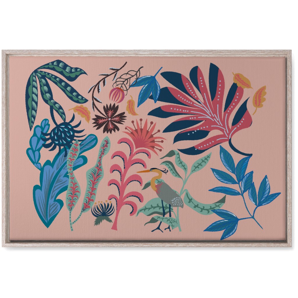 Bold Heron - Multi on Pink Wall Art, Rustic, Single piece, Canvas, 20x30, Pink, Bright Pink