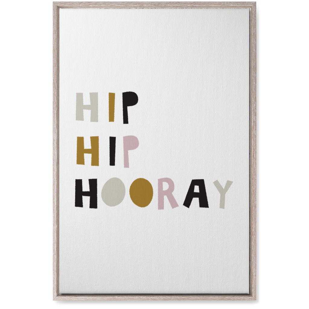 Hip Hip Hooray Typography - Neutral With Pink Wall Art, Rustic, Single piece, Canvas, 20x30, Multicolor