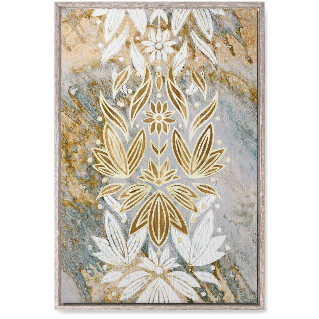 Floral Art Deco Marble Wall Art, Rustic, Single piece, Canvas, 20x30, Yellow