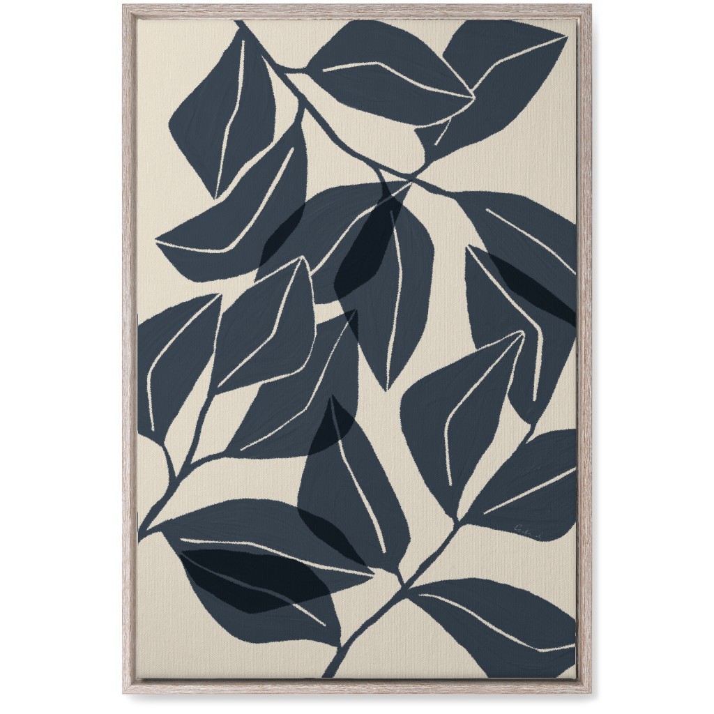 Botanical Ficus Leaves Wall Art, Rustic, Single piece, Canvas, 20x30, Blue, Silhouette