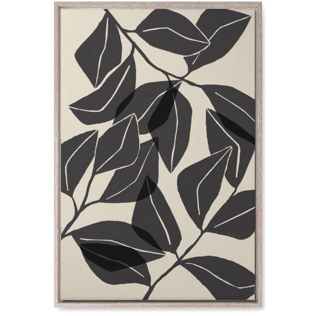 Botanical Ficus Leaves Wall Art, Rustic, Single piece, Canvas, 20x30, Gray, Gray