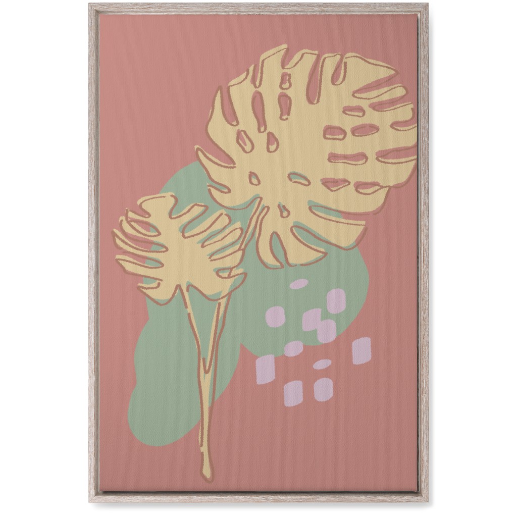 Modern Monstera Leaf - Pink Wall Art, Rustic, Single piece, Canvas, 20x30, Brown