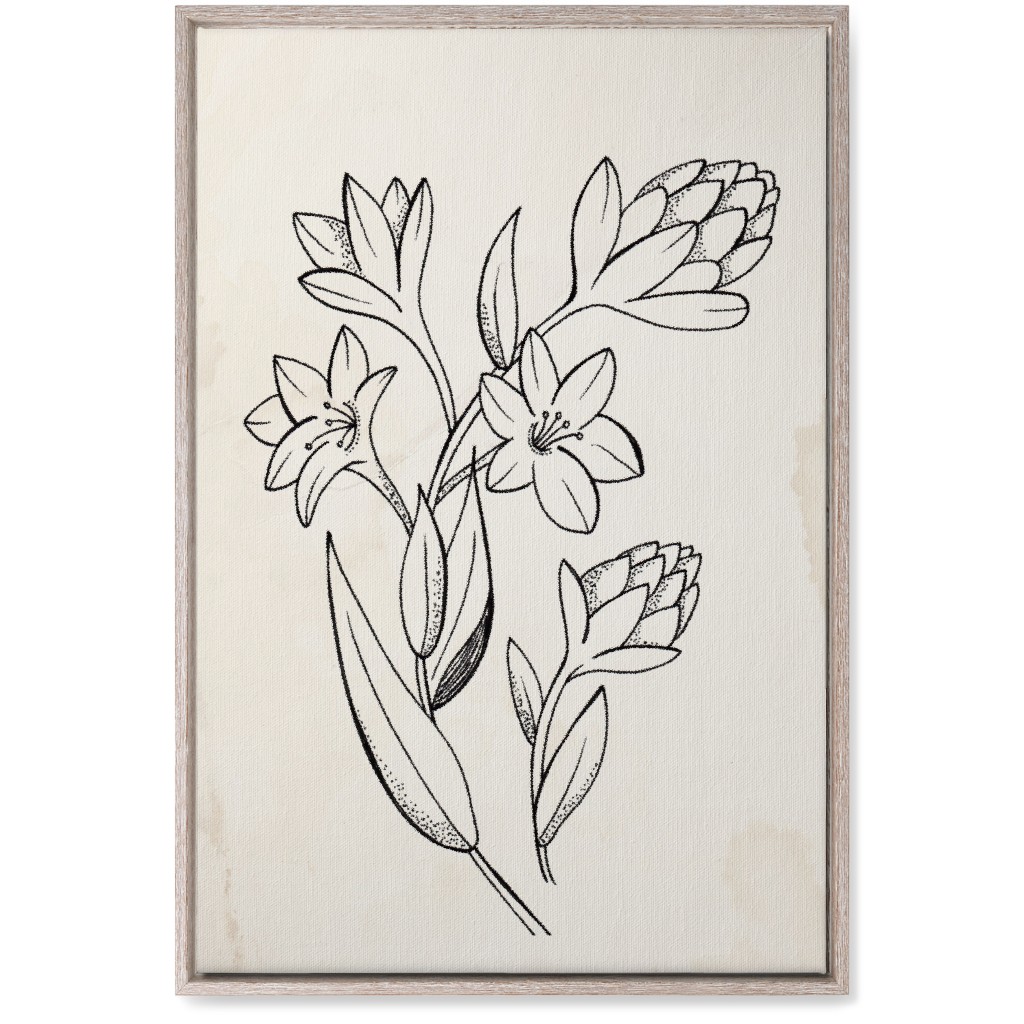 Vintage Tuberose Sketch - Beige and Black Wall Art, Rustic, Single piece, Canvas, 20x30, Beige, Pearl