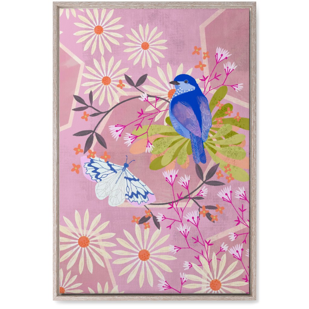 Birds and Butterfly - Pink Wall Art, Rustic, Single piece, Canvas, 20x30, Pink
