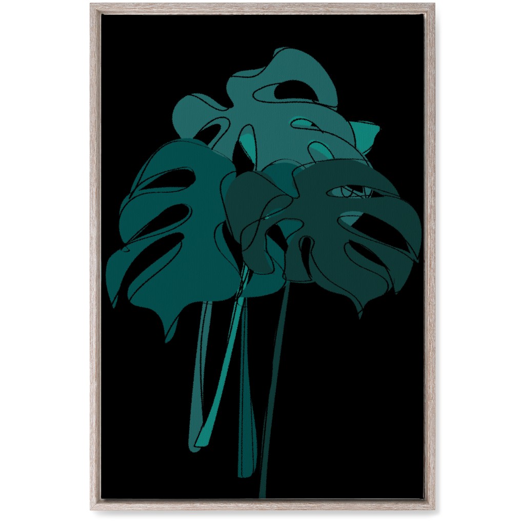 Modern Minimalist Monstera Bouquet - Green and Black Wall Art, Rustic, Single piece, Canvas, 20x30, Green, Classic Green