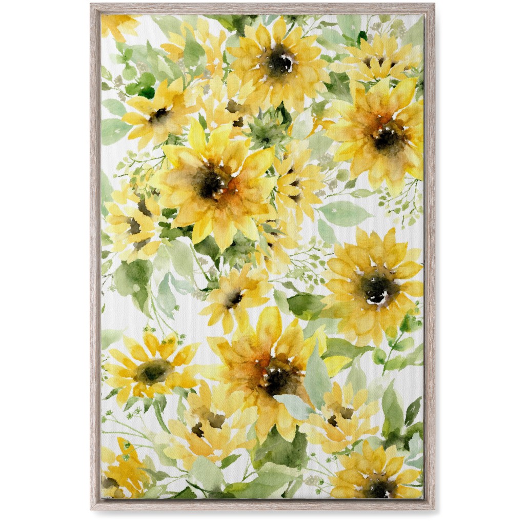 Field of Sunflowers Watercolor - Yellow Wall Art, Rustic, Single piece, Canvas, 20x30, Yellow