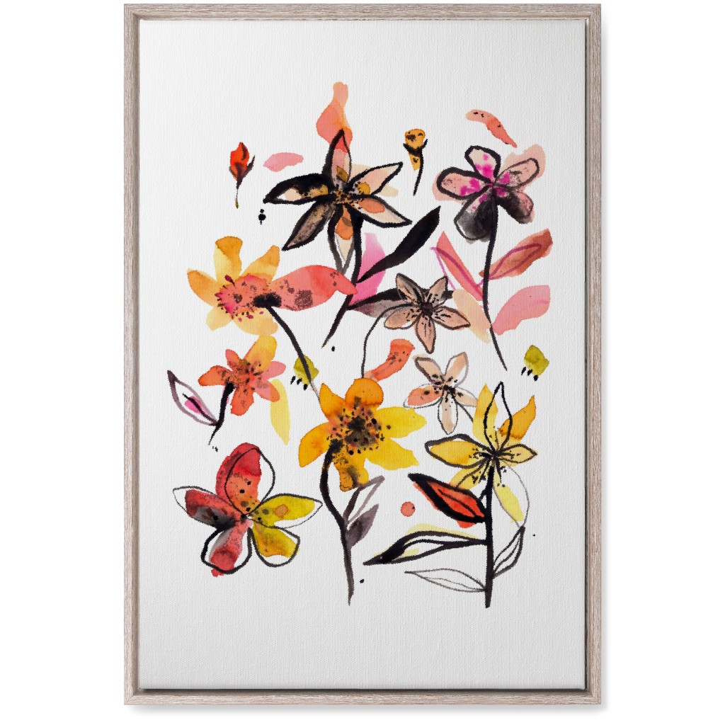 Ink Summer Floral - Pink and Yellow Wall Art, Rustic, Single piece, Canvas, 20x30, Pink