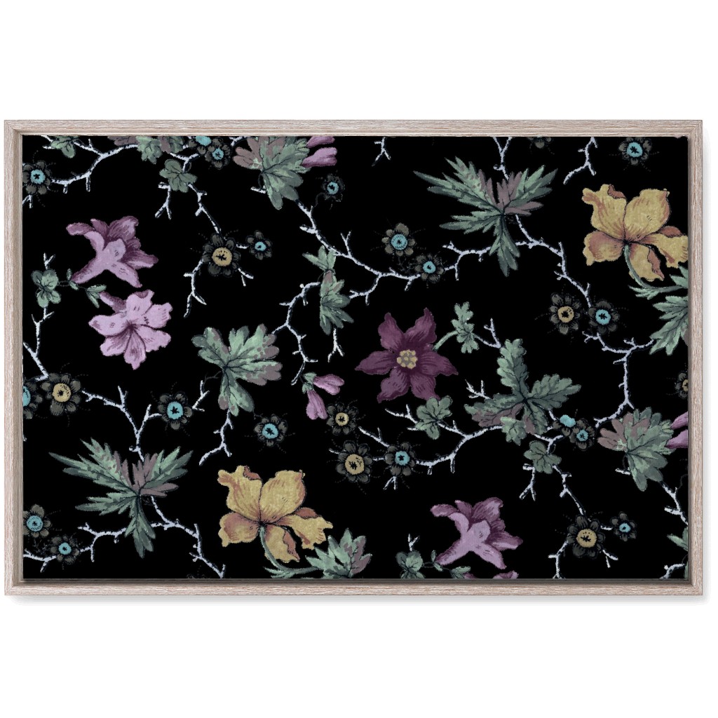 Geneva Floral Watercolor - Multi on Black Wall Art, Rustic, Single piece, Canvas, 20x30, Black, Black