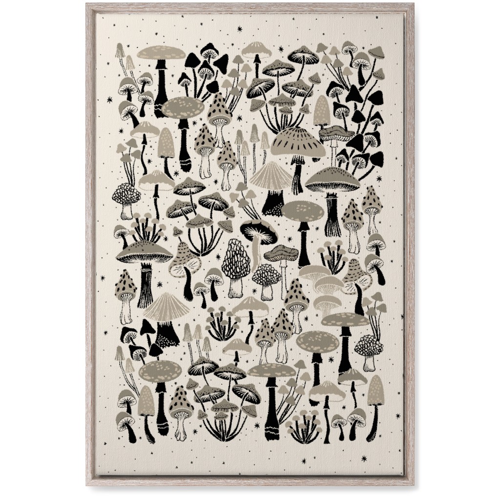 Mushrooms and Stars Wall Art, Rustic, Single piece, Canvas, 20x30, Beige, Pebble