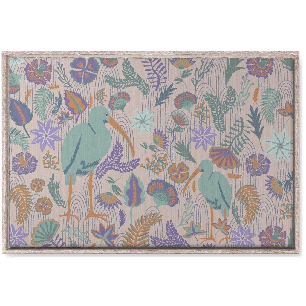 Ibis and Plants - Pink Wall Art, Rustic, Single piece, Canvas, 20x30, Multicolor
