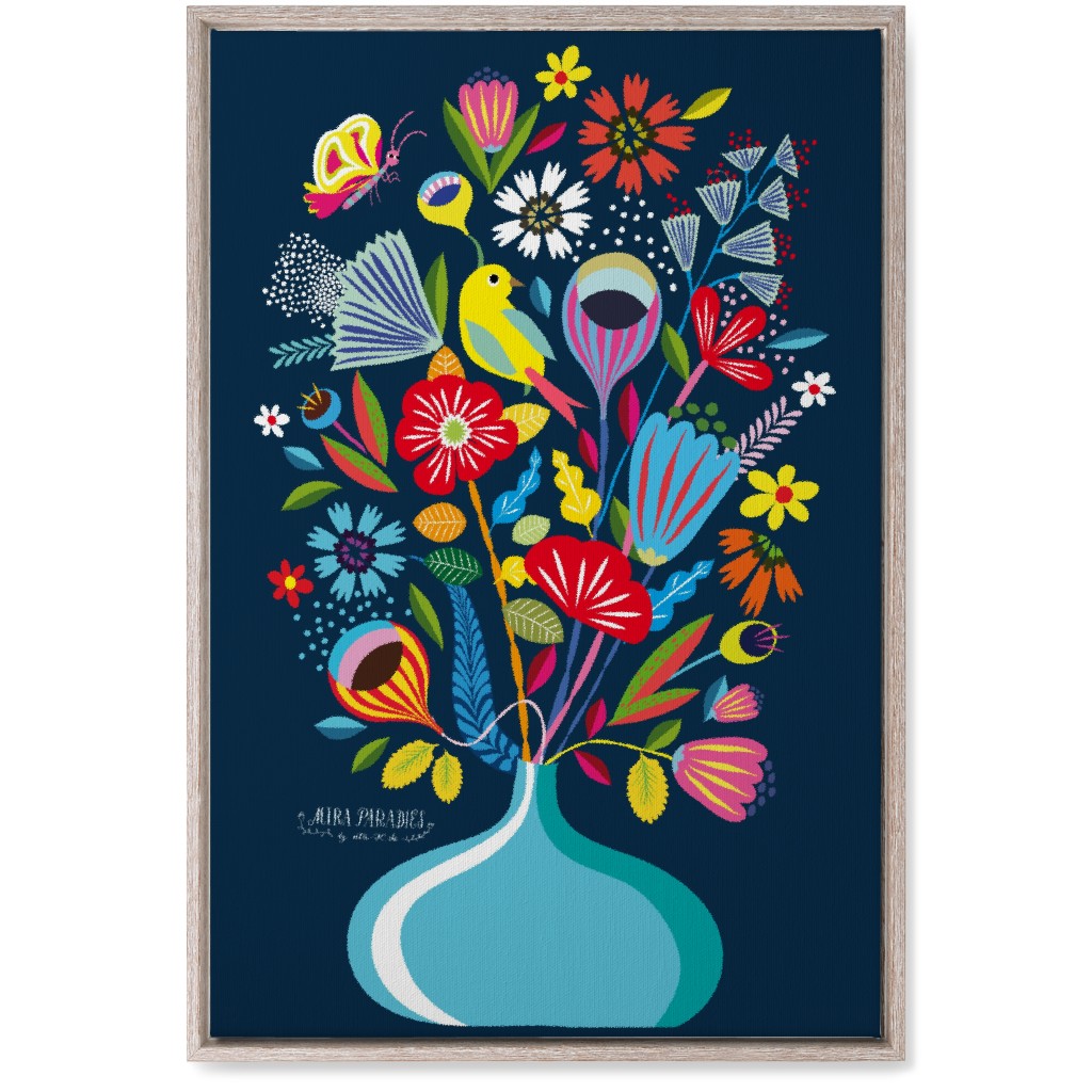 Folk Art Bouquet - Multi on Navy Wall Art, Rustic, Single piece, Canvas, 20x30, Multicolor