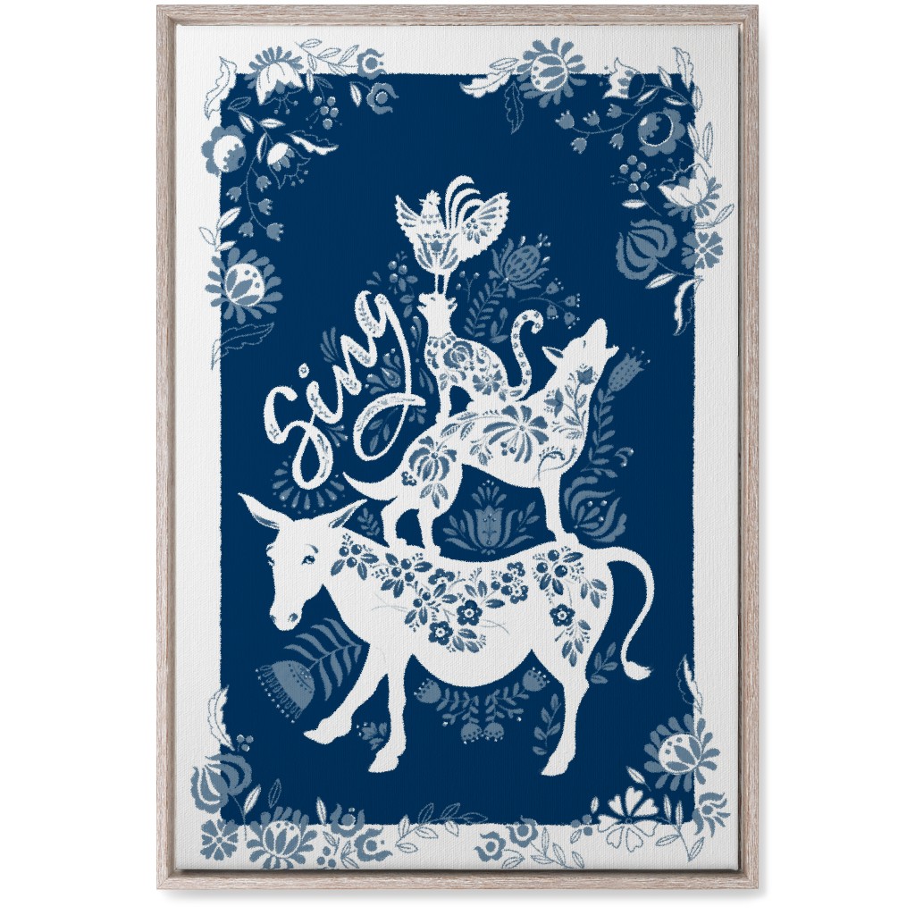 Musicians of Bremen Folkart - Blue Wall Art, Rustic, Single piece, Canvas, 20x30, Blue, True Blue