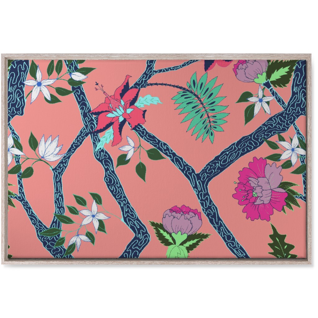 Peony Branches - Coral Wall Art, Rustic, Single piece, Canvas, 24x36, Multicolor