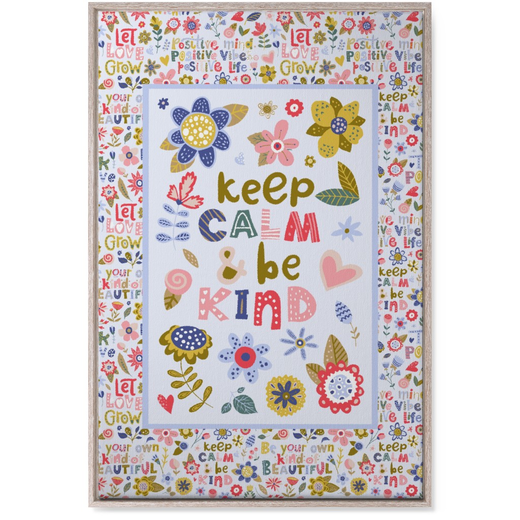 Keep Calm and Be Kind Inspirational Floral Wall Art, Rustic, Single piece, Canvas, 24x36, Multicolor