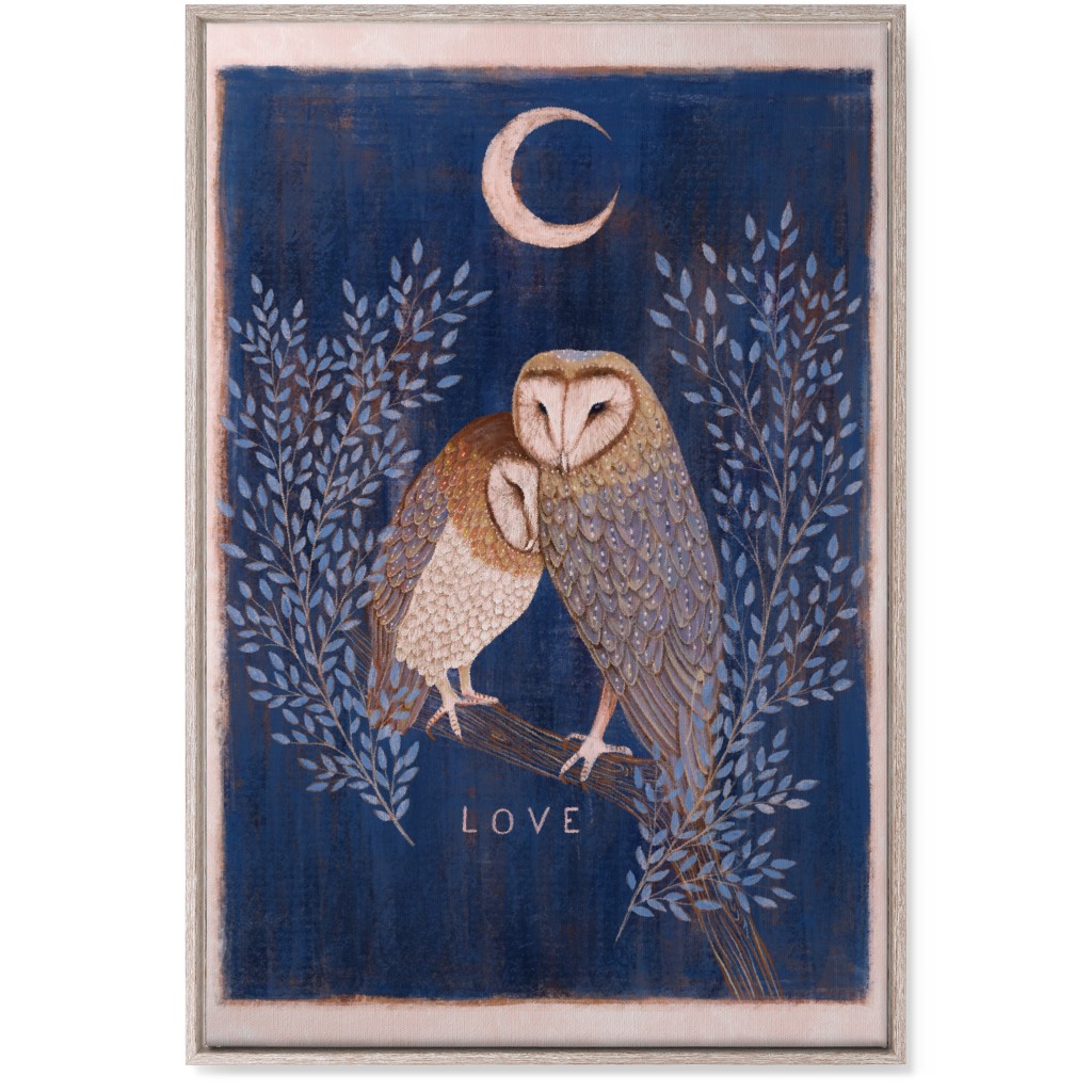 Pair of Barn Owls At Night Wall Art, Rustic, Single piece, Canvas, 24x36, Blue