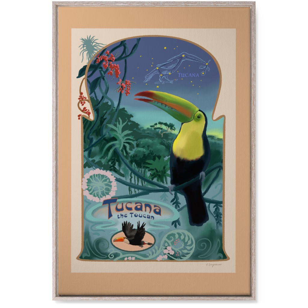 Art Nouveau Toucan Wall Art, Rustic, Single piece, Canvas, 24x36, Multicolor
